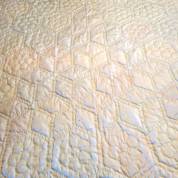 Handmade Hexagon Patchwork Quilt 51x39 Vintage Pastel 1990 Baby Lap Throw - Picture 4 of 16